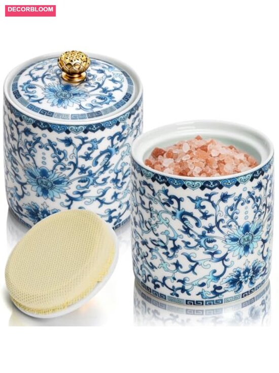 Other - Set of 2 Porcelain Salt Cellars with Airtight Lids, Ceramic Spice Jars for